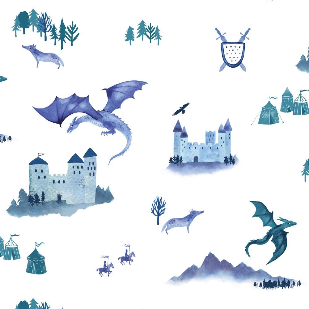 Tapeta Hibou Home Castles and Dragons Inky Blue/ Teal